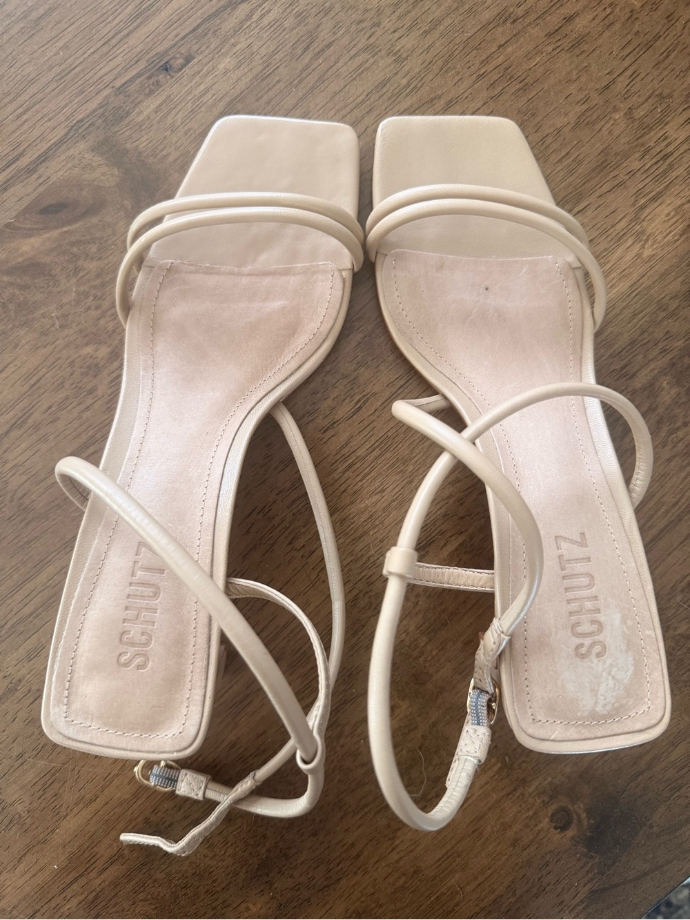 SCHUTZ Beige Strappy Square-Toe Heels